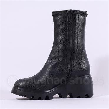 Wonders Toronto Pull On Wedge Heel Boot - Black Leather